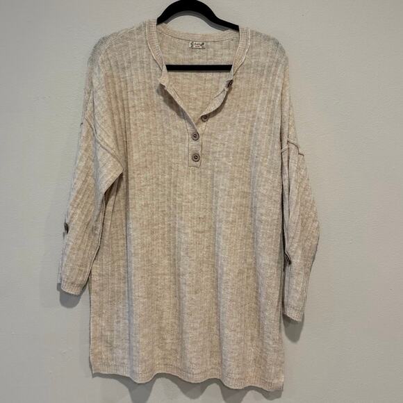 Free People XS Around The Clock Ribbed-Knit Sweater Oversized - Picture 2 of 5